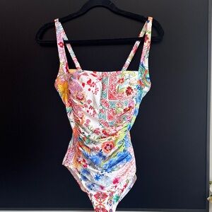 Johnny Was Multicolor Floral & Paisley One-Piece Swimsuit
